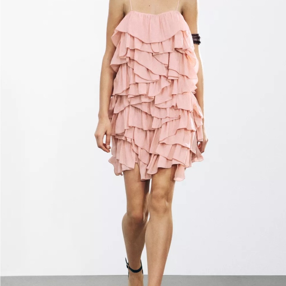 NWT Zara Women’s Collection Pink Ruffled Strappy Dress Size Small 2763/003